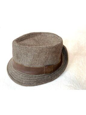 Paulo Solari Men's "Tweed"Hat Fedora Size L/XL Tan Brown Wool Blend